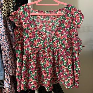 Plus floral peplum style blouse